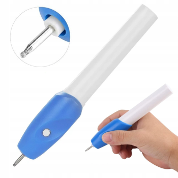 Elektrischer Gravierstift mit zwei Gravurspitzen für verschiedene Materialien.