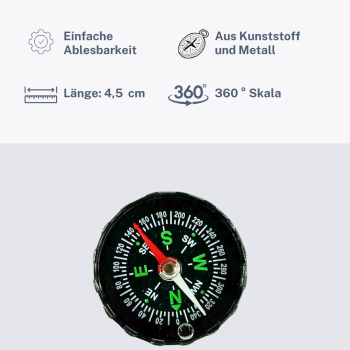 Preview: Mini Taschenkompass 4,5 cm – kompakter Navigationskompass für Outdoor.