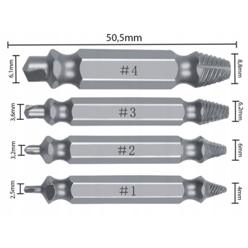 Preview: Schraubenausdreher Set 4tlg Links Ausdreher Schraubenlöser 2–12 mm 1/4 Zoll Werkzeug