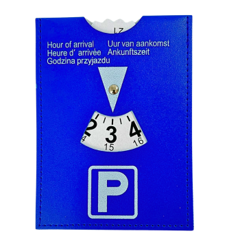 Parkscheibe Auto Parkuhr Leder 11x15 cm Blau 12/24 Stunden Mehrsprachig – Elegante Parkuhr fürs Auto