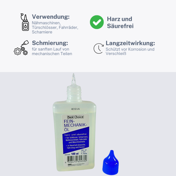 Feinöl für Uhren und Werkzeuge – schützt vor Reibung und Korrosion.