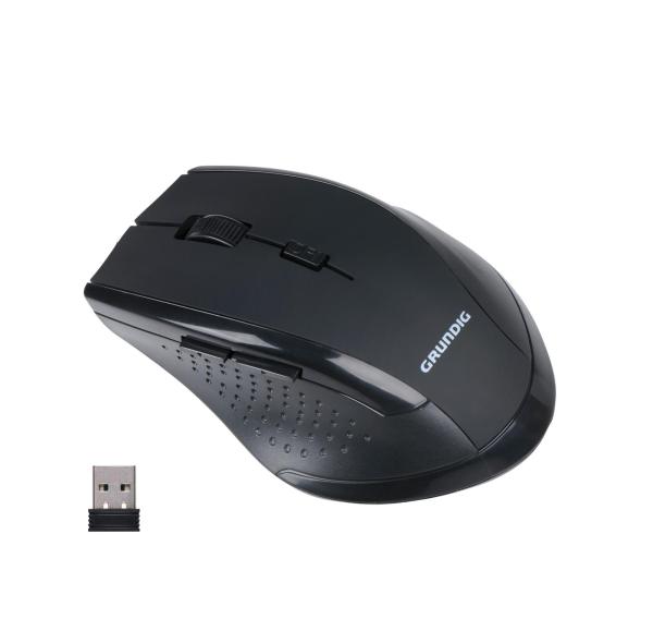 Grundig kabellose USB‑Maus schwarz – ergonomische Funkmaus für PC und Laptop.