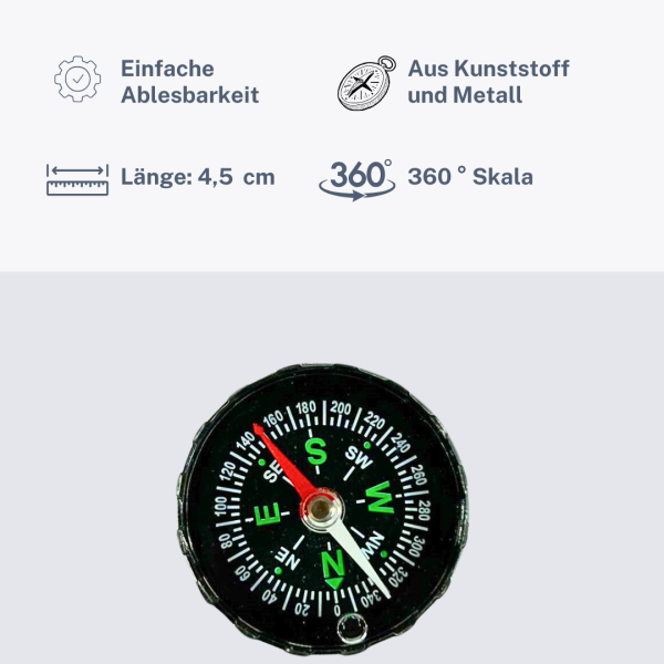 Mini Taschenkompass 4,5 cm – kompakter Navigationskompass für Outdoor.