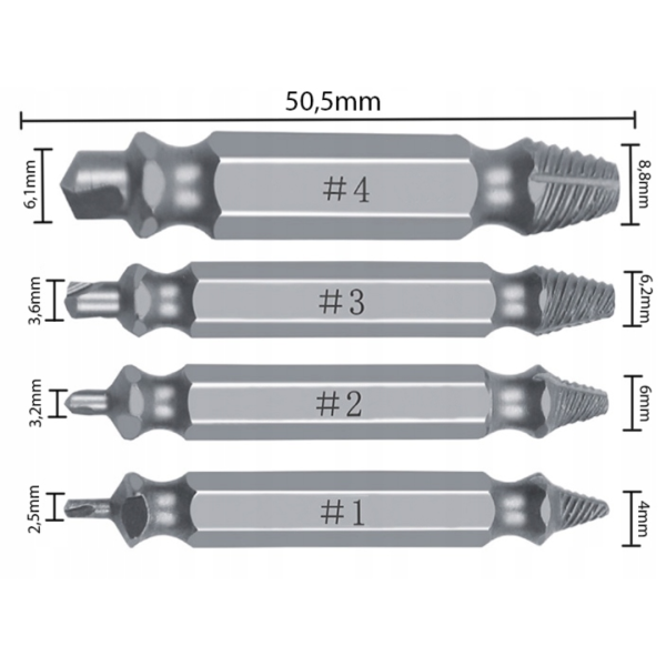 Schraubenausdreher Set 4tlg Links Ausdreher Schraubenlöser 2–12 mm 1/4 Zoll Werkzeug