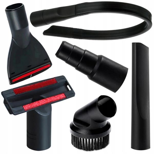 Product Features:  • Universal 6‑piece vacuum nozzle set • Ø35 mm connection with adapter • Suitable for most vacuum cleaners • Crevice nozzles, brushes & upholstery tools • Durable plastic construction • Easy installation and quick change
