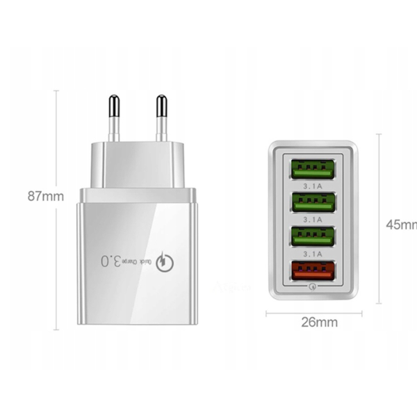 USB Netzteil schwarz oder weiß – platzsparendes Schnellladegerät für qeqmehrere Geräte.