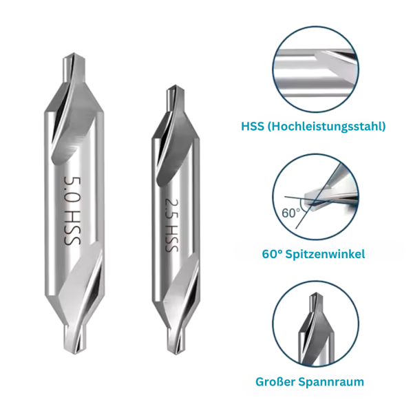 HSS Zentrierbohrer 60° DIN333 Form A – Anbohrer geschliffen Ø1–10 mm Universal