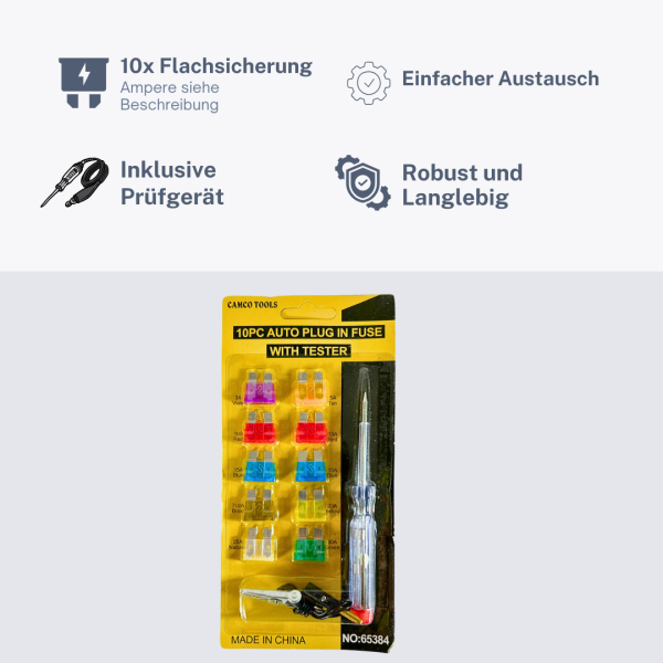 Auto Sicherung Set mit Prüflampe – schnelle Diagnose und Austausch.
