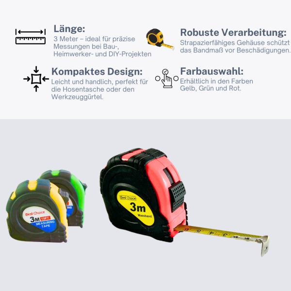 3m Tape Measure – Retractable Measuring Tape with Clip Compact Tool