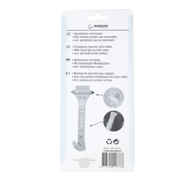 Nothammer mit Gurtschneider – KFZ Auto Notfallhammer Glashammer 175 mm